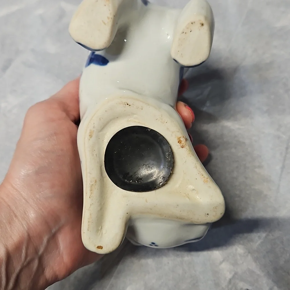 Vintage Blue And White Cat Piggy Bank - Picture 5 of 5